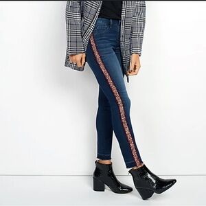 Laurie Felt ilky Sequin Stripe Ankle Skinny Jeans, Raw Hem—Size Med•••Burgundy